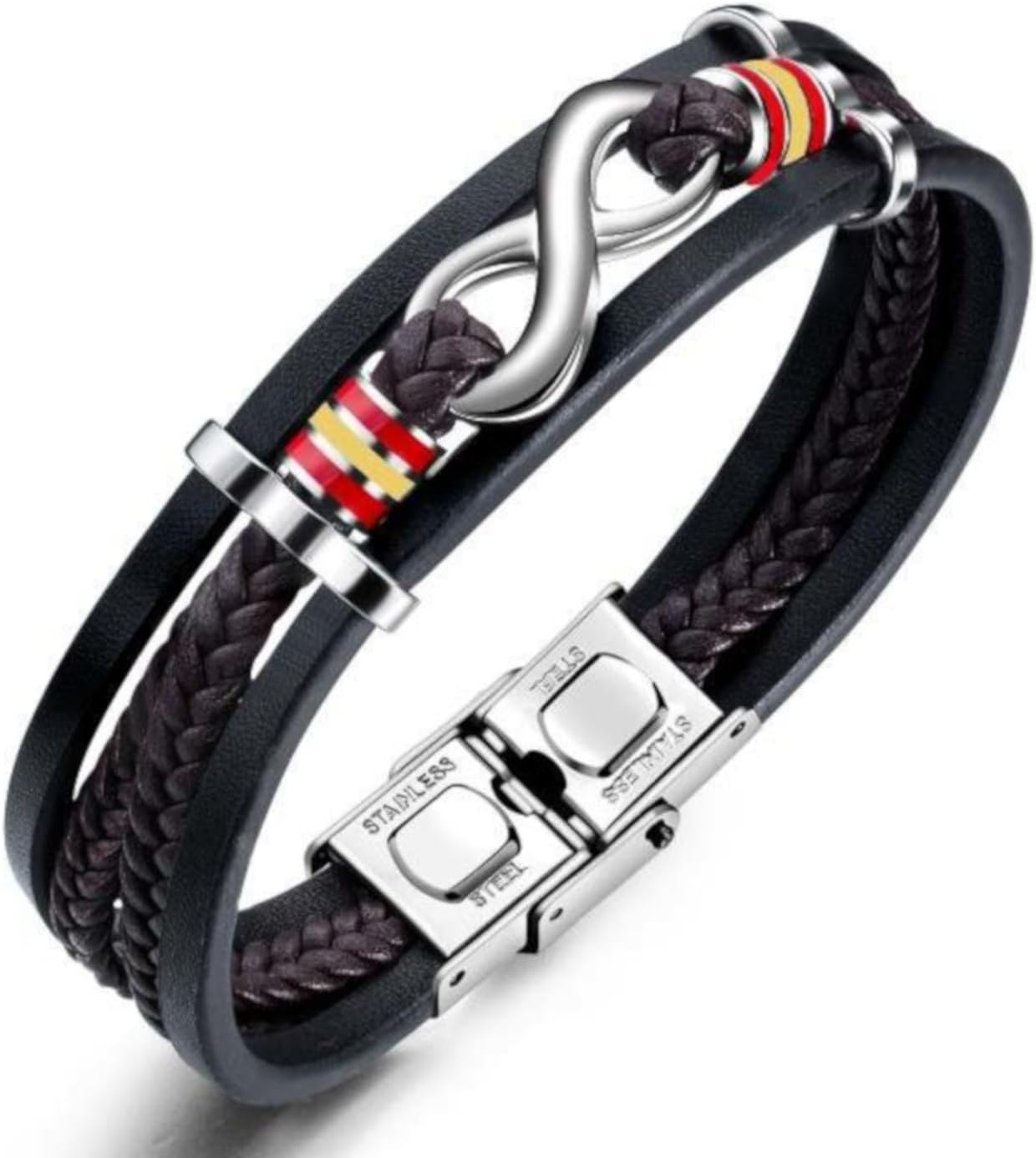 Pulsera España hombre: cuero y acero inoxidable | HOGALTHY