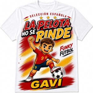 Camiseta Gavi 2026 España Muñeco Funky Blanca, Rojo y Amarillo