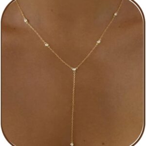 Collar largo en Y con colgante de circonita dorado y plateado