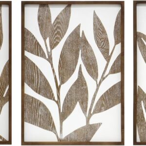 Tríptico de Cuadros Decorativos Artesanales - Hojas en Madera