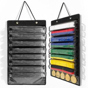 Organizador cinturones taekwondo 8 bolsillos + medallero negro