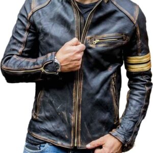 Chaqueta de piel negra estilo Café Racer vintage