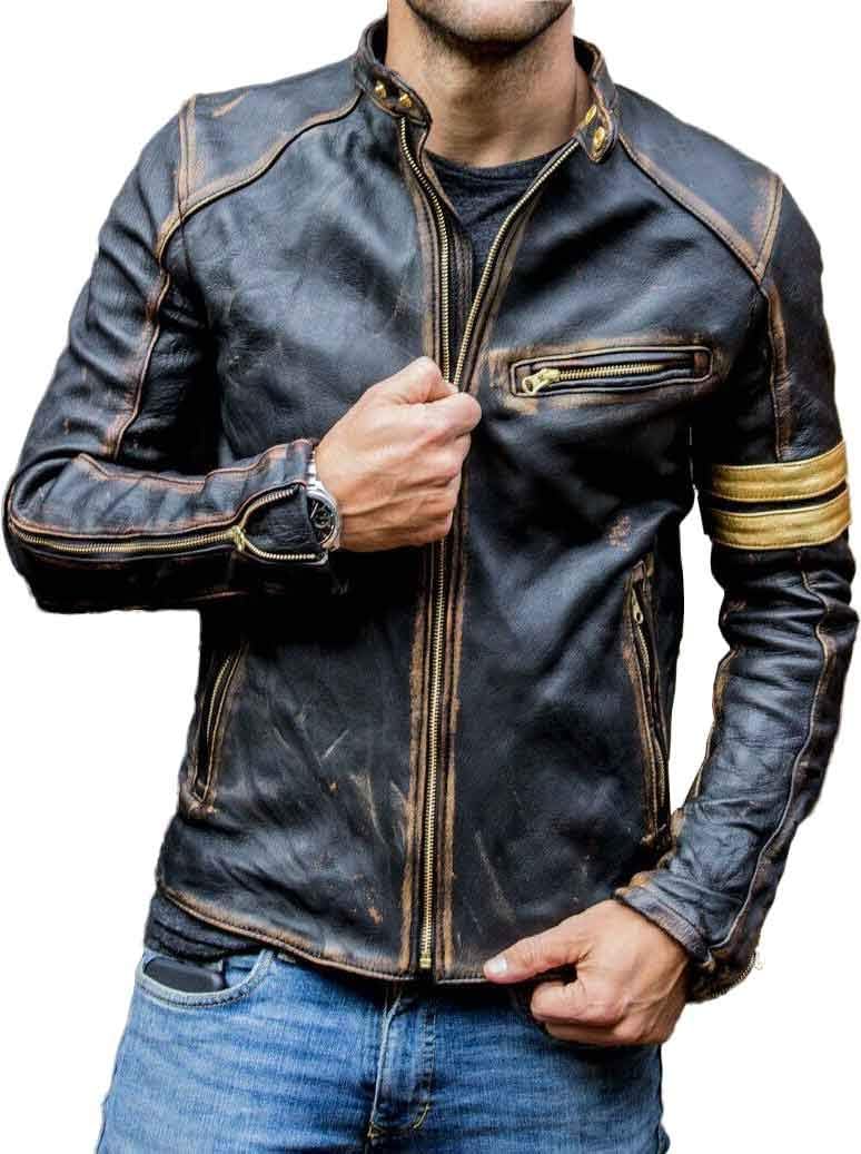 Chaqueta de piel negra estilo Café Racer vintage