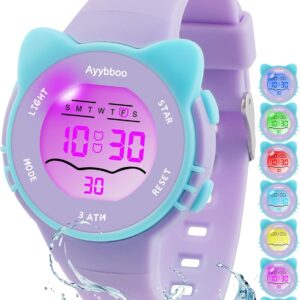 Reloj infantil digital Ayybboo con 7 luces LED y alarma