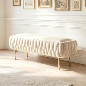 Banco acolchado con almacenaje 105x44x44 cm beige