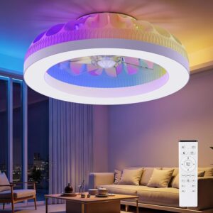 Ateroll Ventilador techo 48 cm con luz RGB y mando
