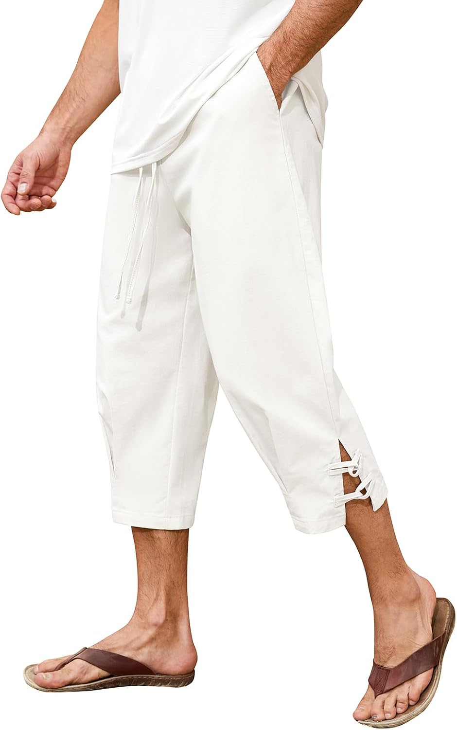 Pantalones Lino Hombre Verano Cargo Pirata Cortos 3/4