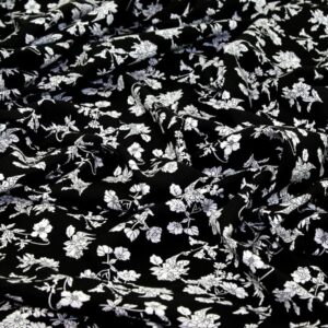 Viscosa estampada flores negro por metro Minerva