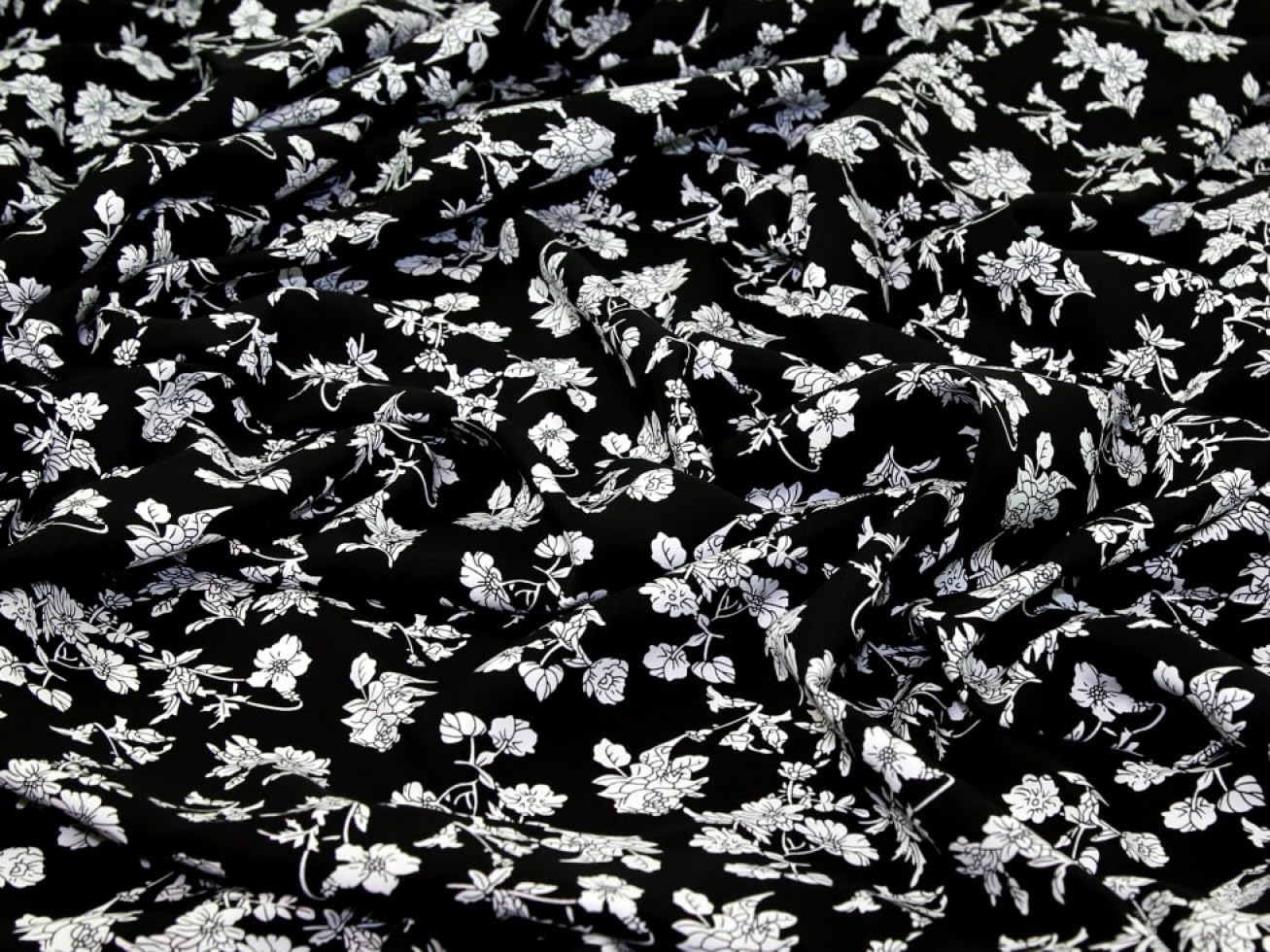 Viscosa estampada flores negro por metro Minerva