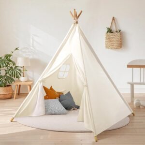 Wilwolfer Tienda Tipi Infantil Plegable, Algodón y Madera
