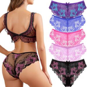 Pack 5 bragas brasileñas encaje sexy sin costuras Getervb