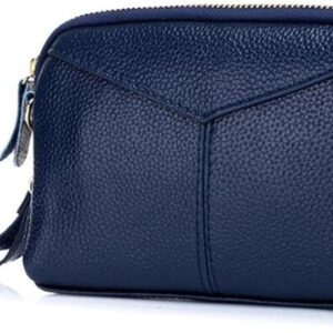 Cartera clutch de piel auténtica con cremallera