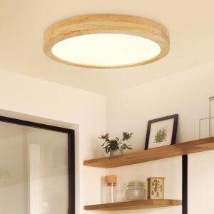 Lámpara LED techo madera 3000K Kambo, 24W 3100lm Ø30cm