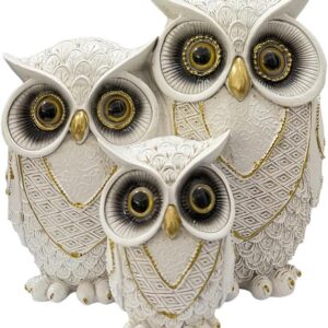 Tres búhos decorativos vintage blanco dorado – Decoración hogar y regalo original