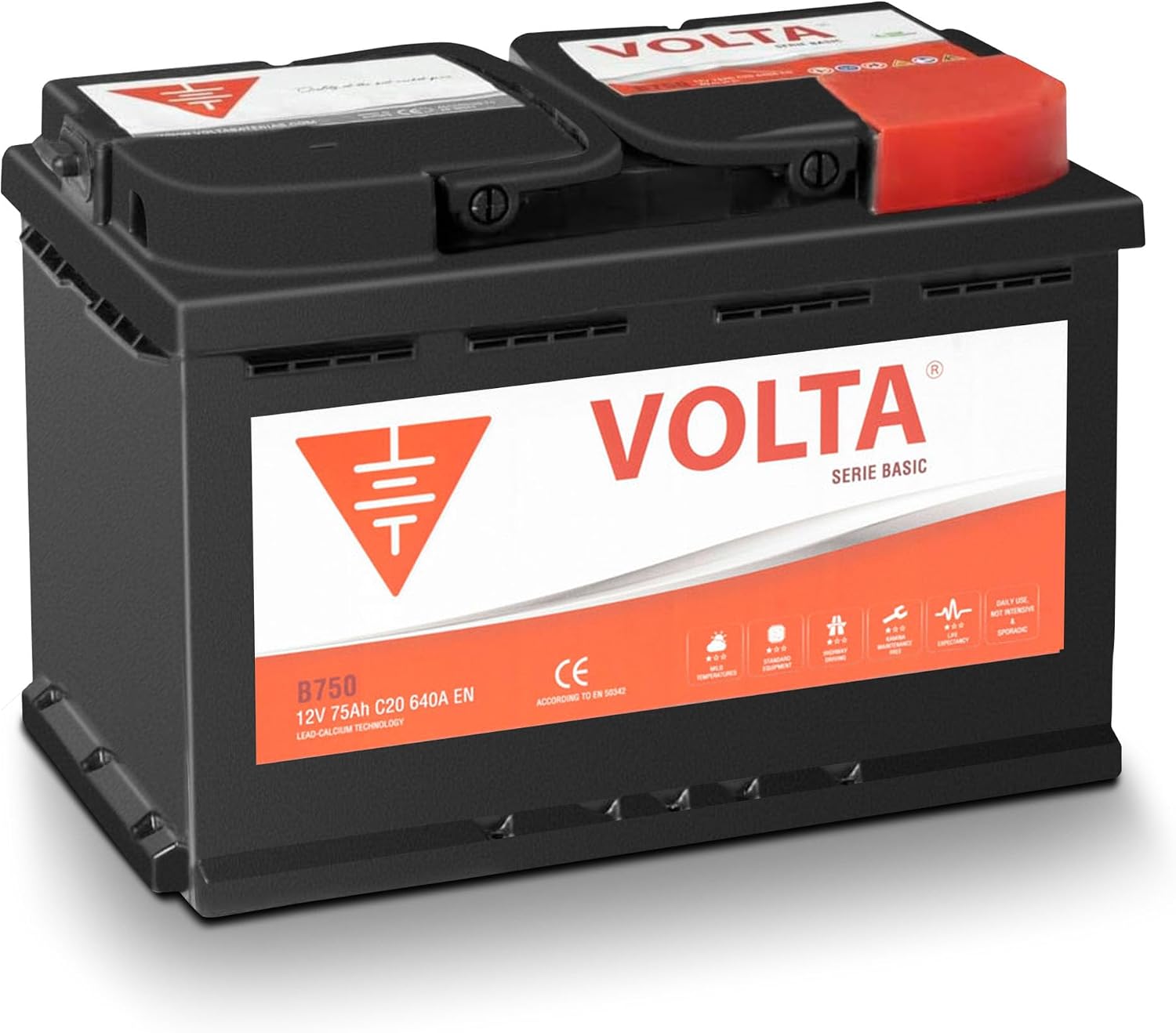 Batería Volta Basic B750D 75Ah 640A (+Dcha) 2 años garantía