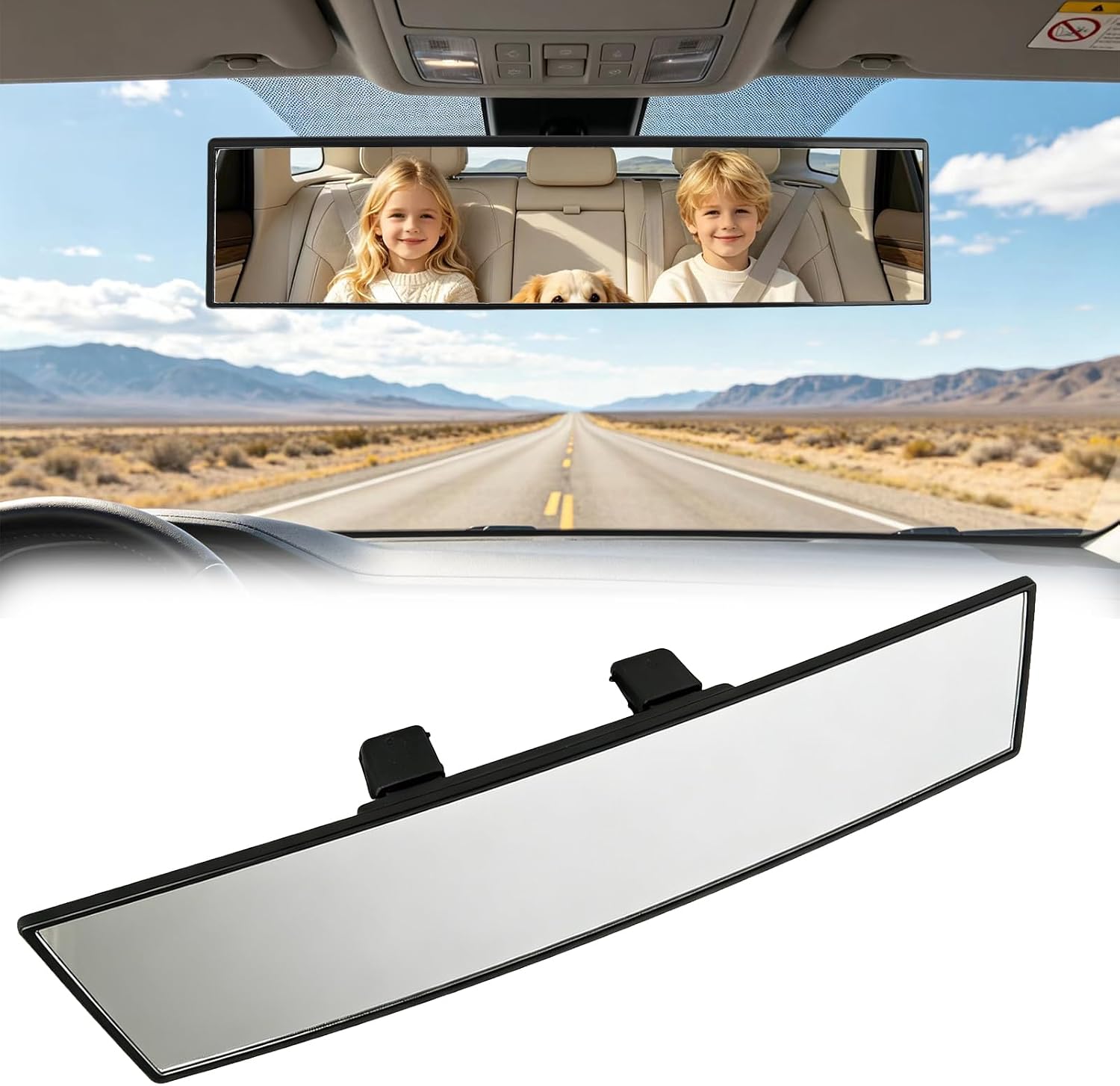 Espejo retrovisor interior panorámico 300x70mm negro