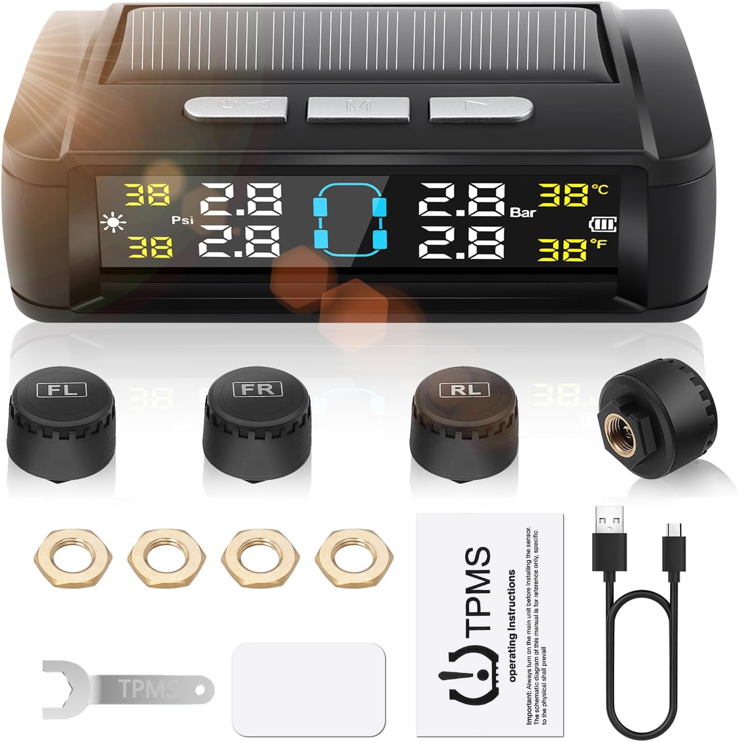 Geloo TPMS Solar 4 sensores IPX7 para RV, camión y furgoneta