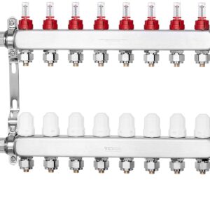 Colector radiante VEVOR 8 salidas, acero inoxidable SUS304