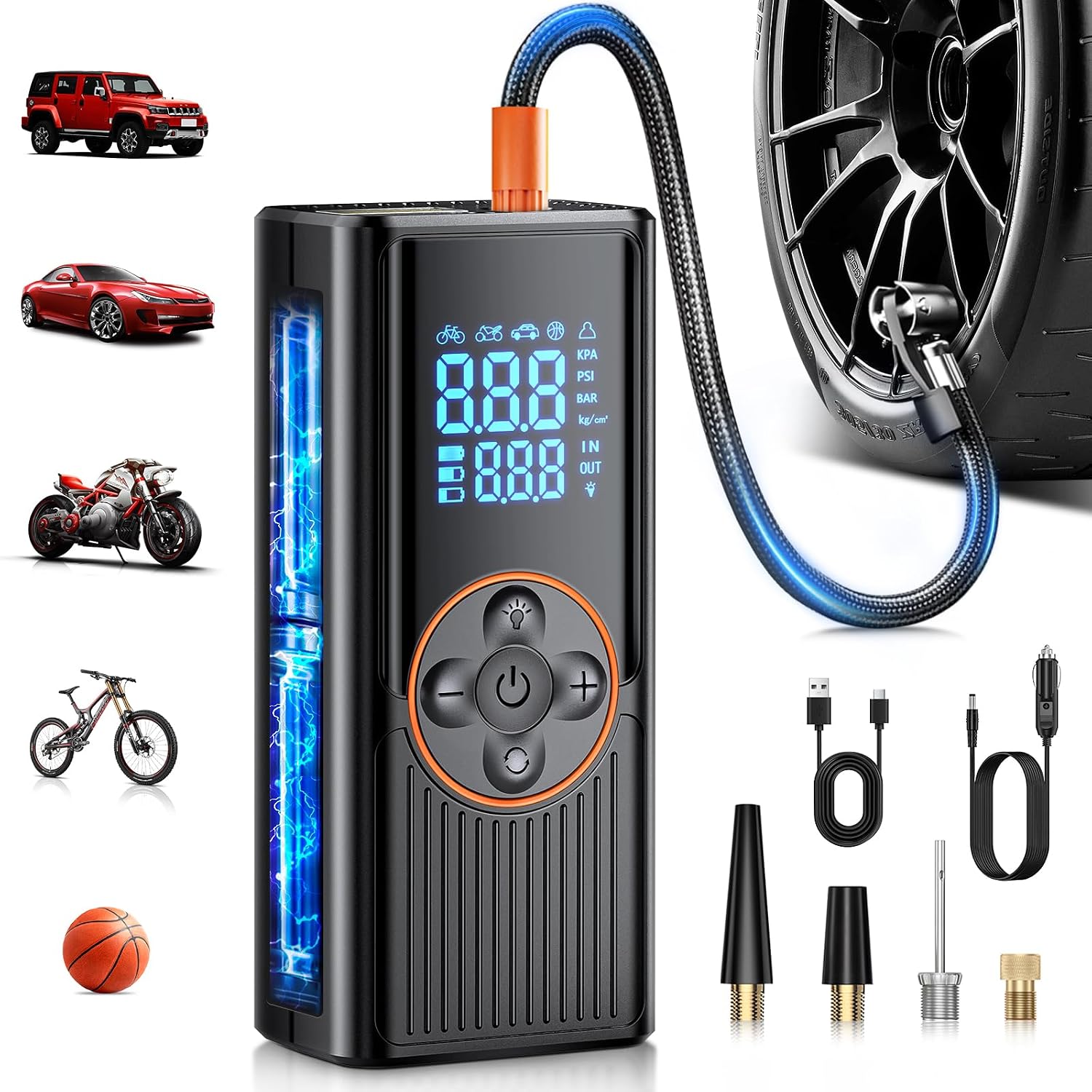 Compresor aire portátil 8000mAh 150PSI con luz LED
