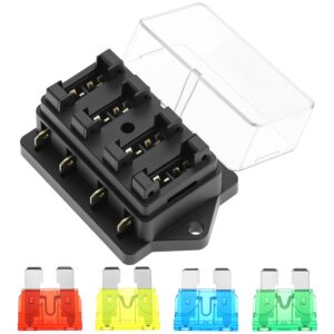 QWORK® Caja portafusibles 4 vías 12V-32V con fusibles y protección