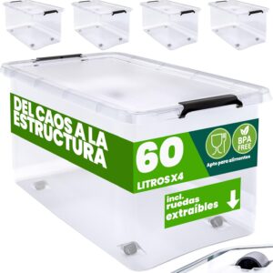 Deuba Cajas Almacenamiento 4x60L con Ruedas y Tapa Cierre