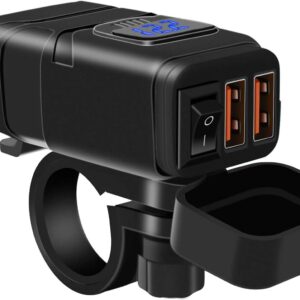 Adaptador USB QC 3.0 + Voltímetro para moto (azul)