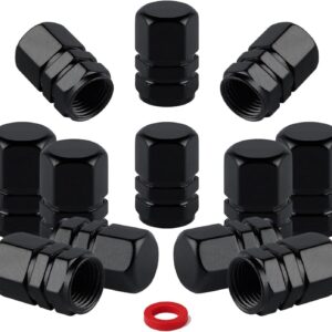 Pack 12 tapones aluminio negro para válvulas de coche + regalo