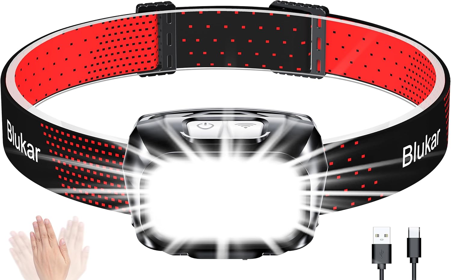 Blukar Linterna Frontal LED 2000L Recargable con Sensor