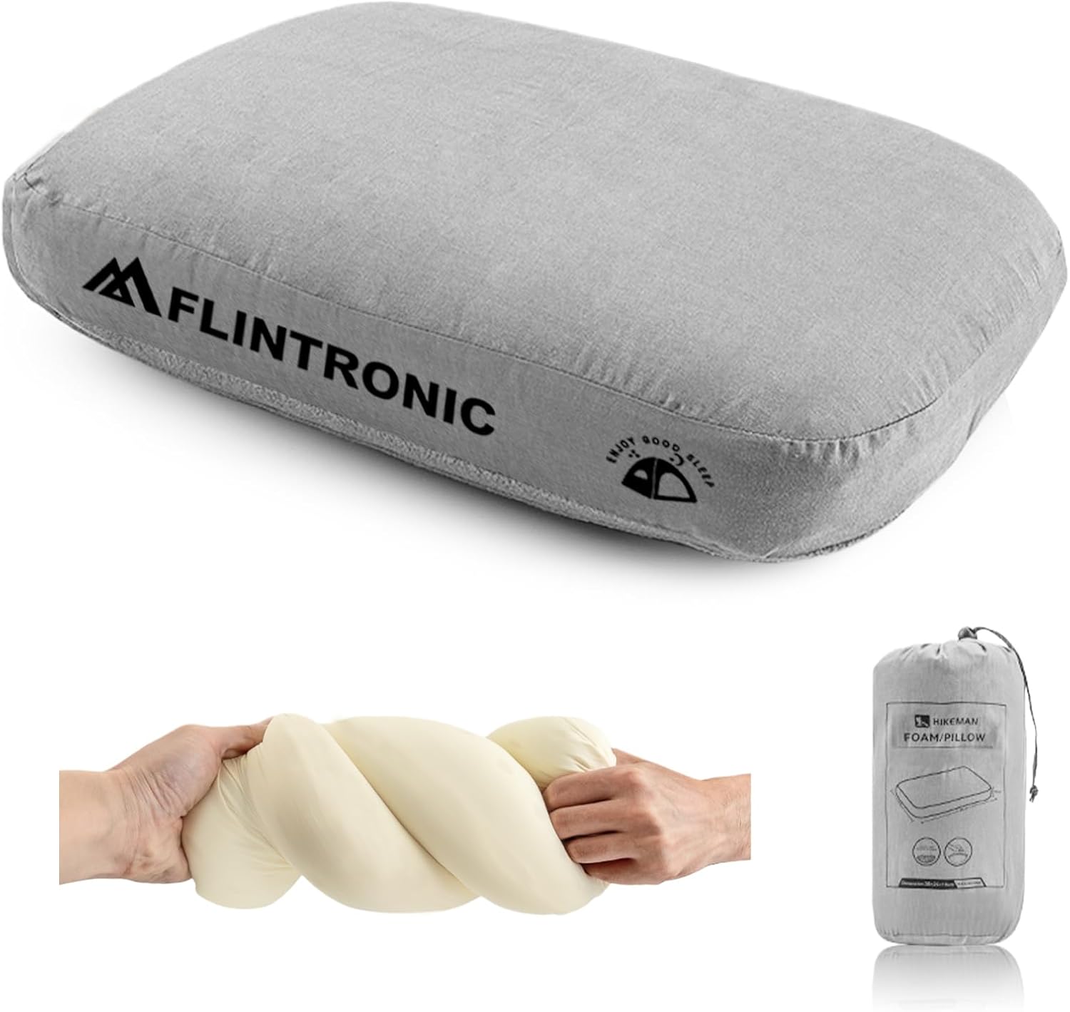 Almohada viscoelástica Flintronic para camping, gris