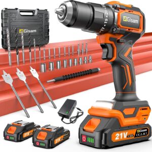 Taladro a batería 21V Gisam con 2 baterías y 29 accesorios