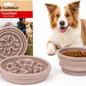 Comedero perro Slow Feeder Flamingo Niño Taupe plegable 500ml