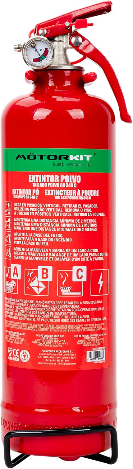 Extintor Motorkit ABC 1KG con manómetro para coche