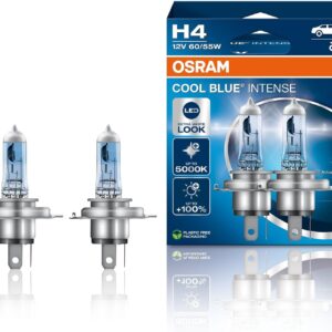 OSRAM COOL BLUE INTENSE H4, +100% de brillo, 5.000K, 2 lámparas halógenas