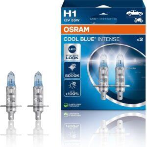 OSRAM COOL BLUE INTENSE H1, faro halógeno +100% brillo, 5000 K, caja dúo