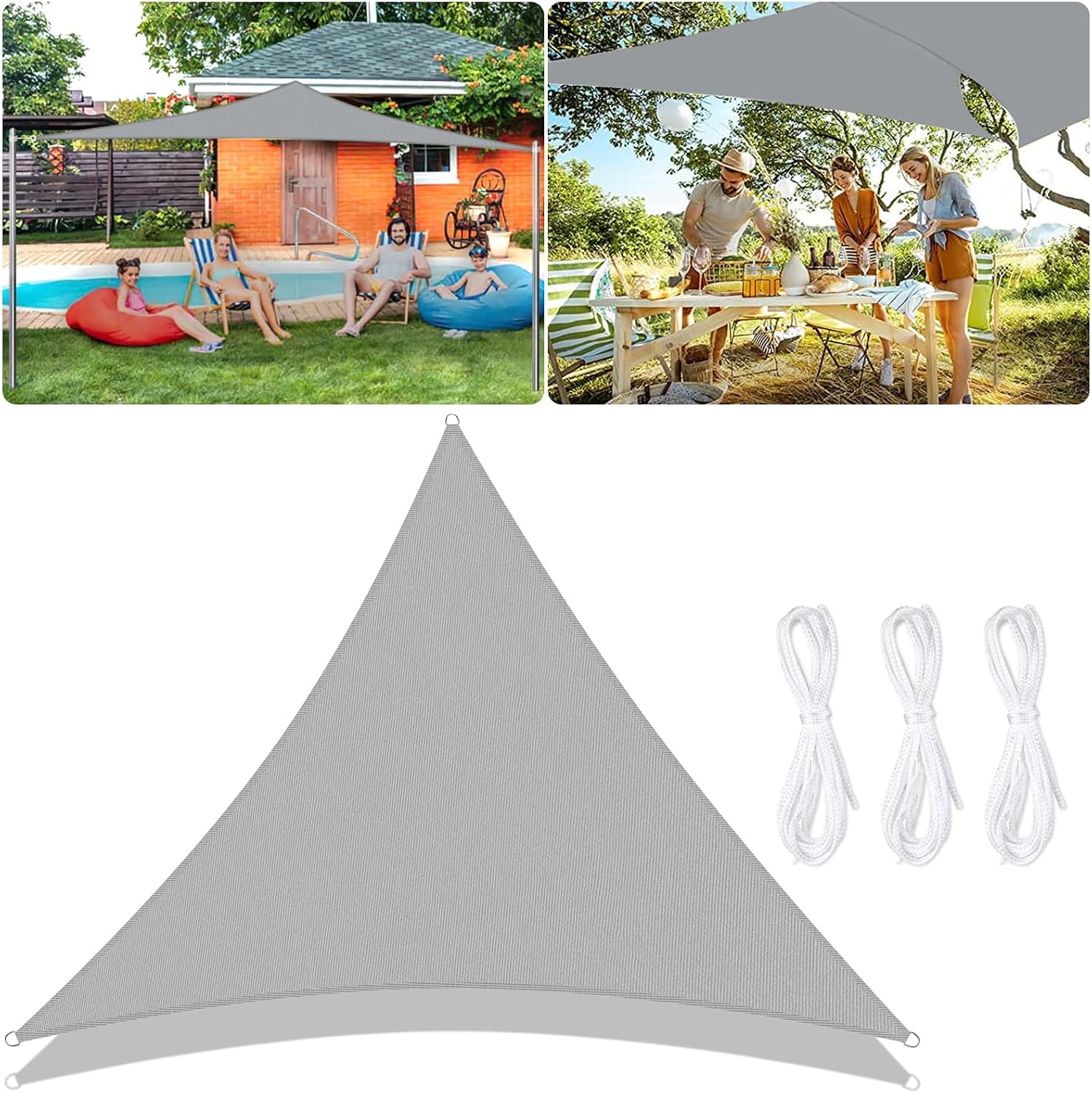 Vela de sombra triangular 3x3x3 m, toldo exterior impermeable y UV