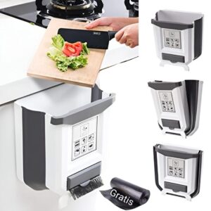 Cubo de basura plegable 9L gris | Ahorra espacio en cocina